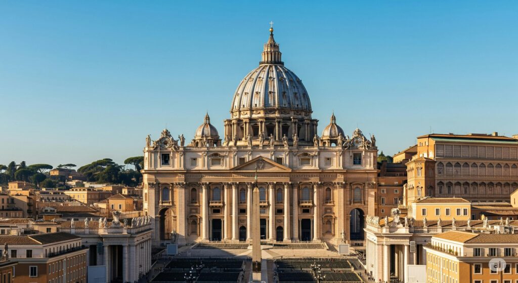Fachada principal da Basílica de São Pedro no Vaticano.